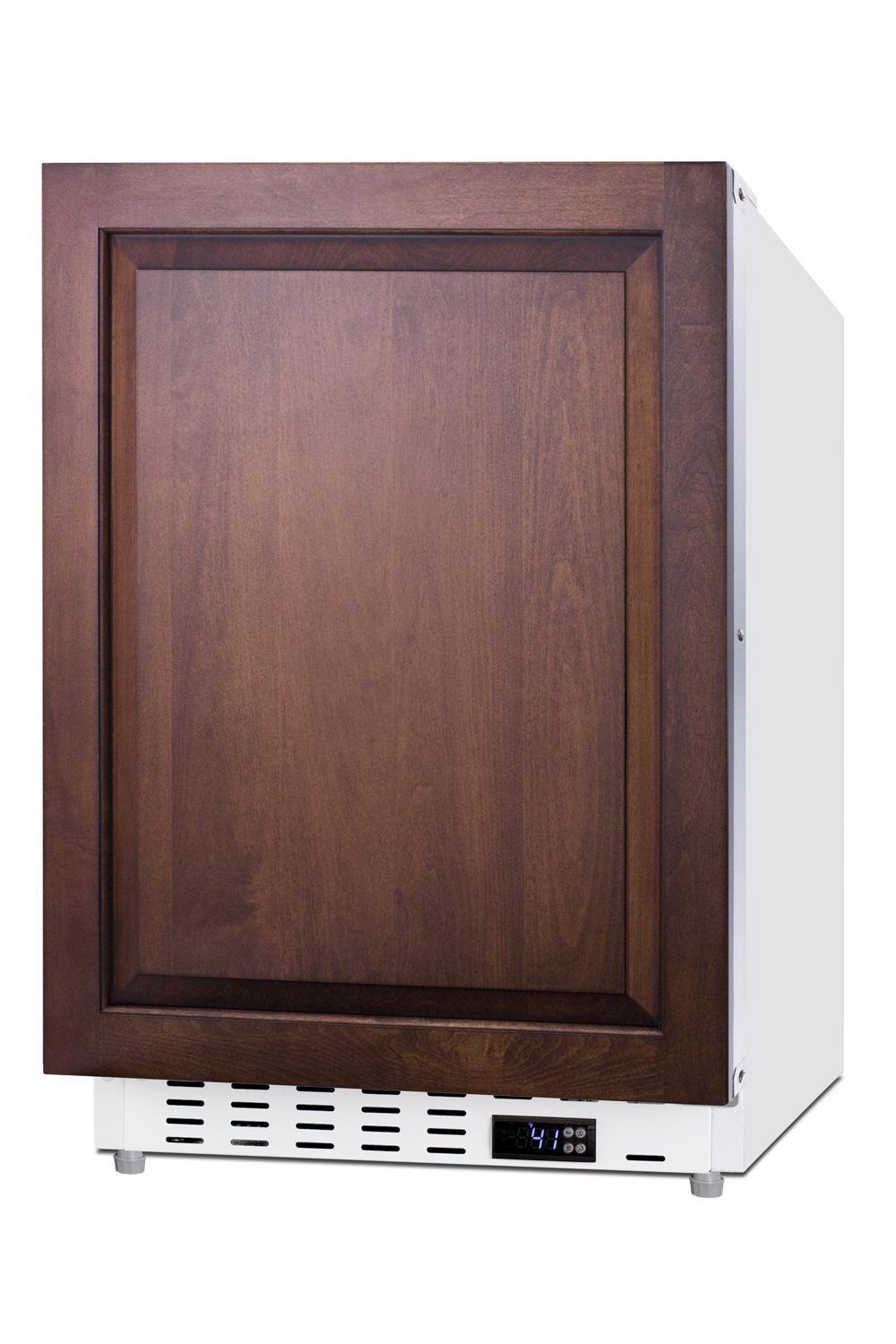 Built-in undercounter ADA compliant residential all-refrigerator in white with a panel ready door, door storage and automatic defrost operation